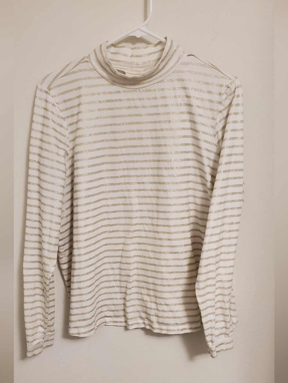 Anthropologie Maeve White Mock Neck Top with Gold Stripes Size 1X
